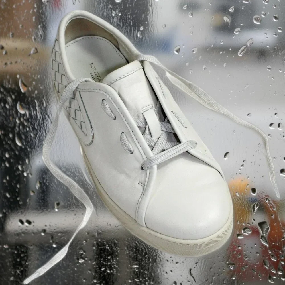 Bottega Veneta Intrecciato White Leather Low Profile Sneaker Size 36.5 (US 6.5)